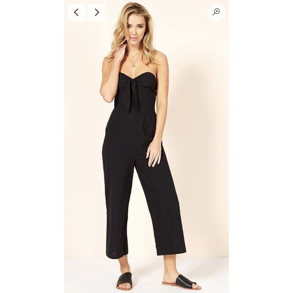 MINKPINK Pants - Minkpink Jumpsuit Say It Right Women XS Black Strapless Smocked Wide Leg Minimal